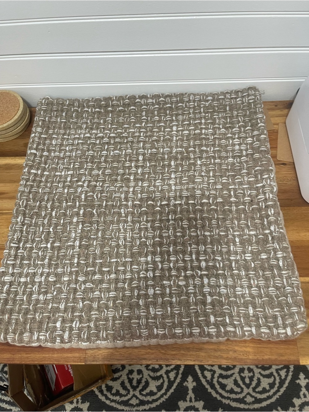 Neutral Woven Square Decorative Pillow Cover - Tan and White